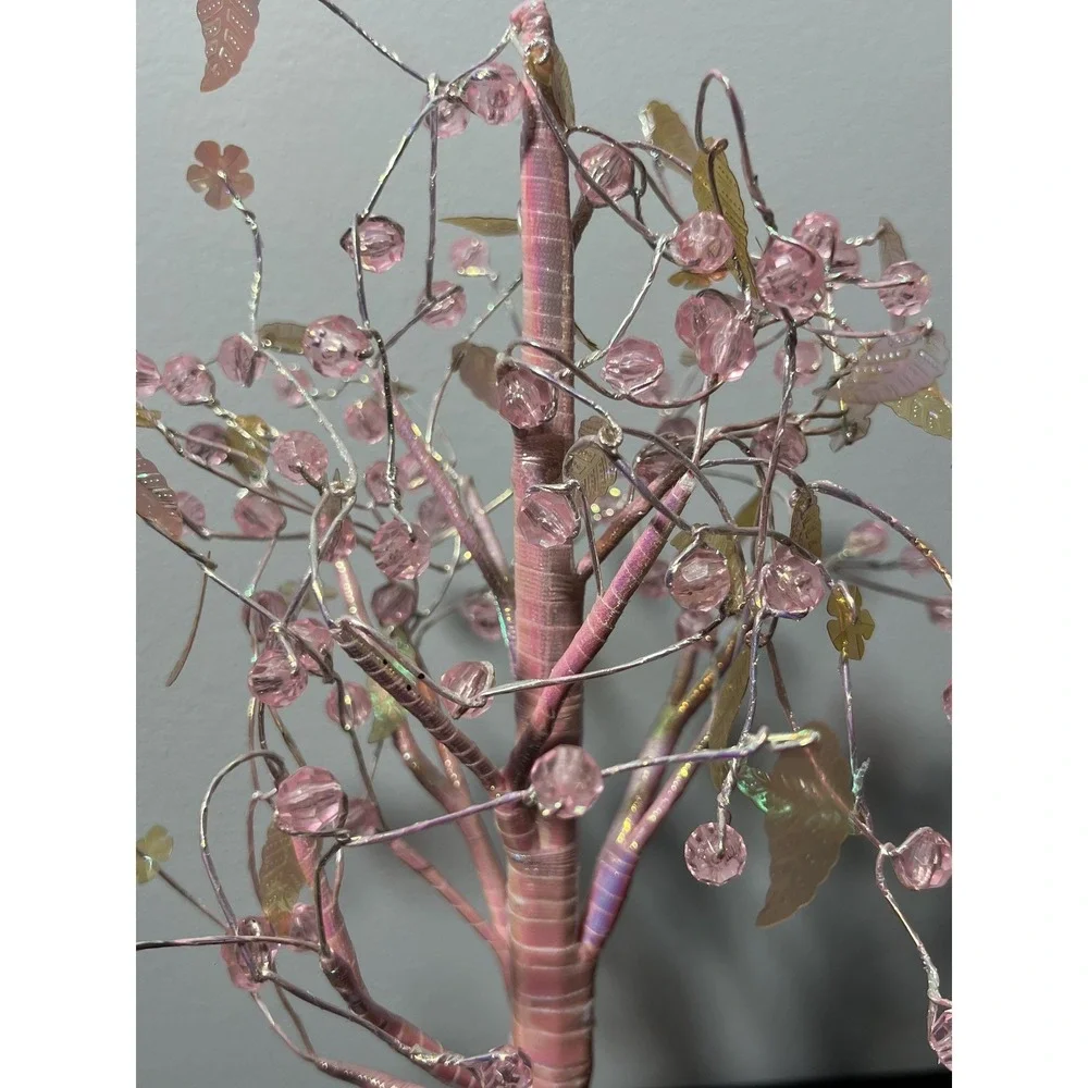 Pink Gold Beaded Cherry Blossom Tree‎ Decor Artificial Floral Home Accent 12